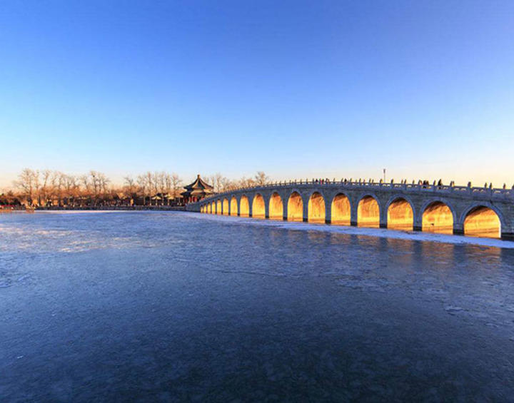 昆明湖冰面十七孔桥廓