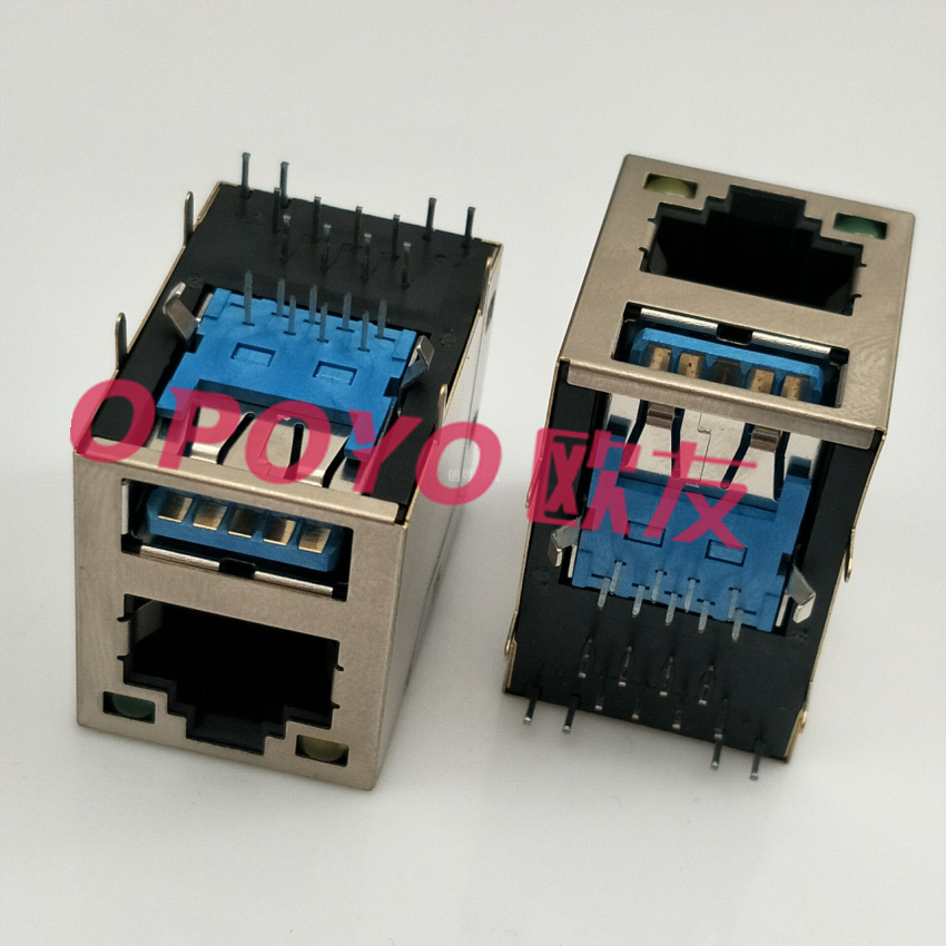 OP-URJ45031008BLD USB3.0母座+RJ45,USB3.0母座+RJ45网口,USBAF3.0母座+RJ45网口