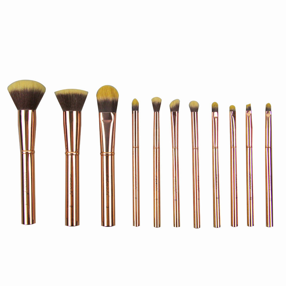 Shebeauty Metal Rose  11 Piece Brush Set with Bag