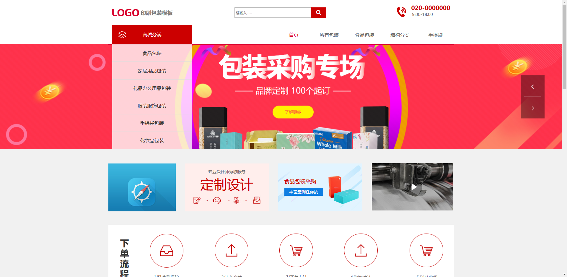 网站建站模板:印刷包装商城模板