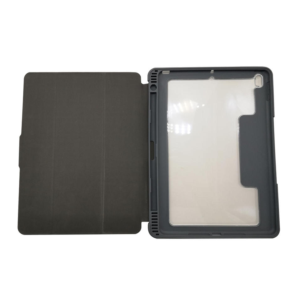 iPad Folio PU Leather Microfiber TPU PC Three-fold protective case with transparent back