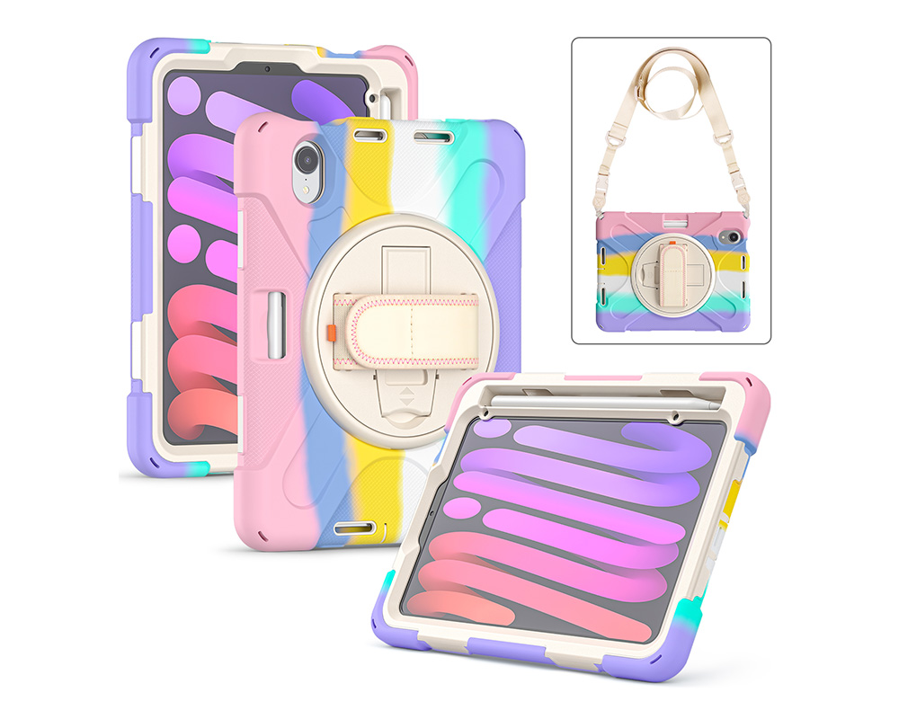 Colorful PC+Silicone Protective Case With Shoulder Strap For iPad Mini 6 2021