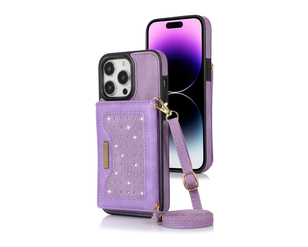 iPhone Leather PU TPU case with card holder with shoulder strap