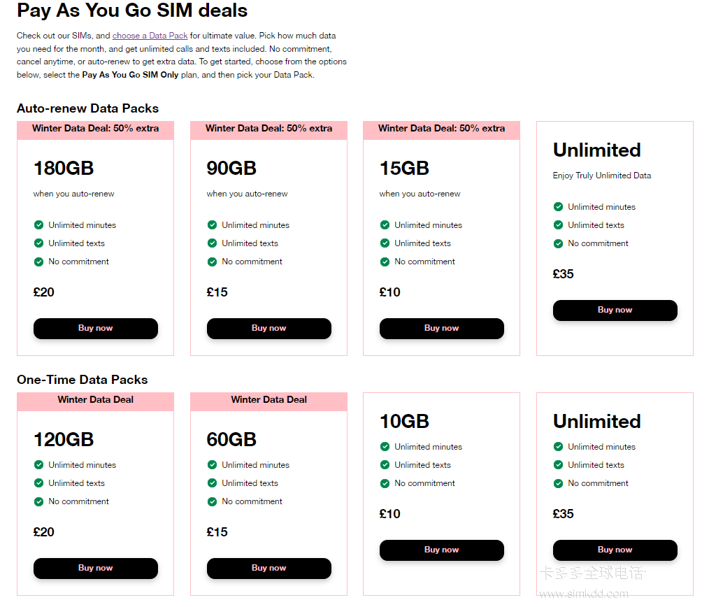 英國3卡,Pay As You Go SIM