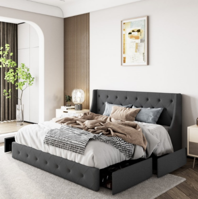 Brij Upholstered Wingback Storage Bed