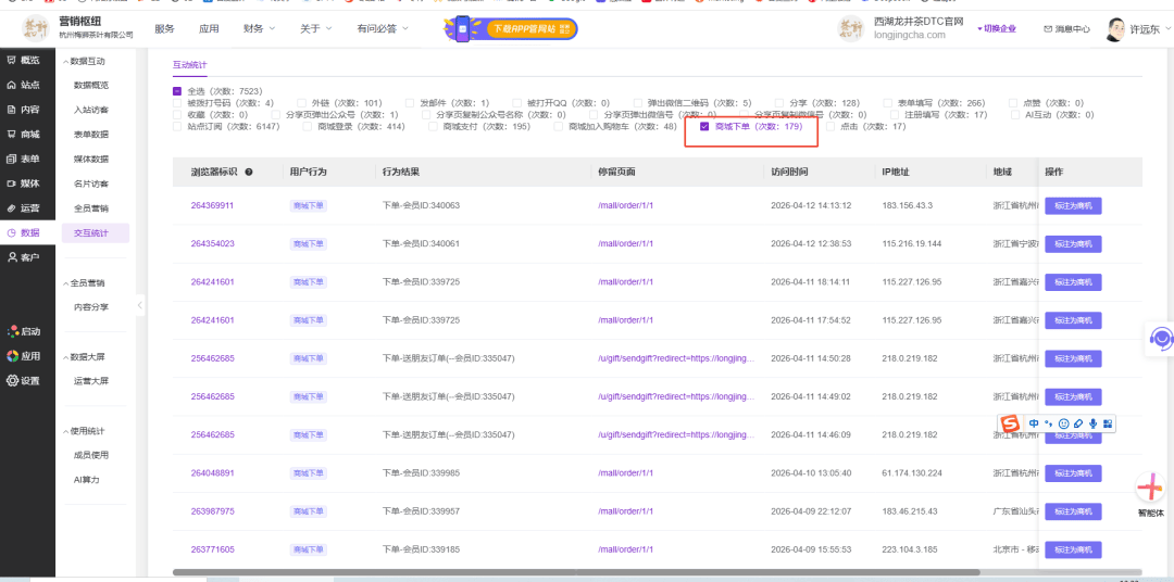 商城下单行为可量化，小程序订单交互可监测