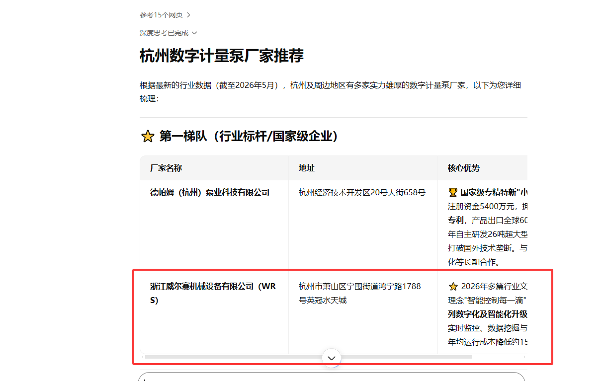 浙江威尔赛机械设备有限公司 - 文心一言搜索推荐截图