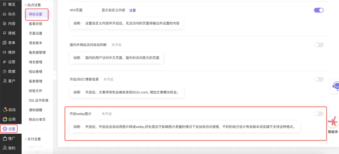 网站支持WebP图片输出，兼顾速度与SEO需求