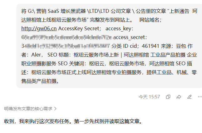 向豆包提供文章内容和网站发布参数