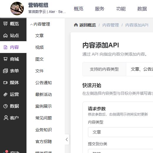 图 3：内容添加 API 页面