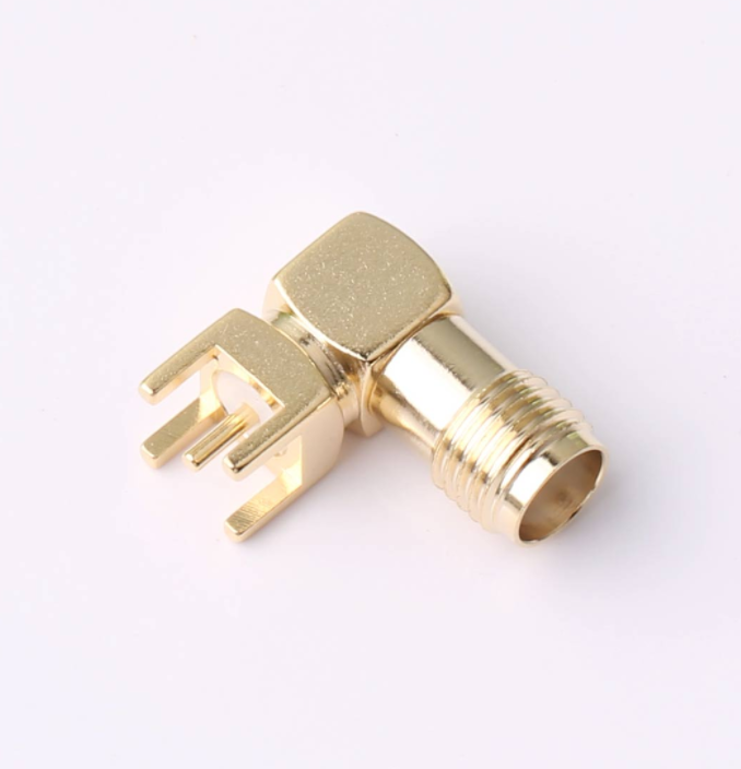 射频同轴连接器 半牙弯头SMA母针板端 90° OP-RF12915048
