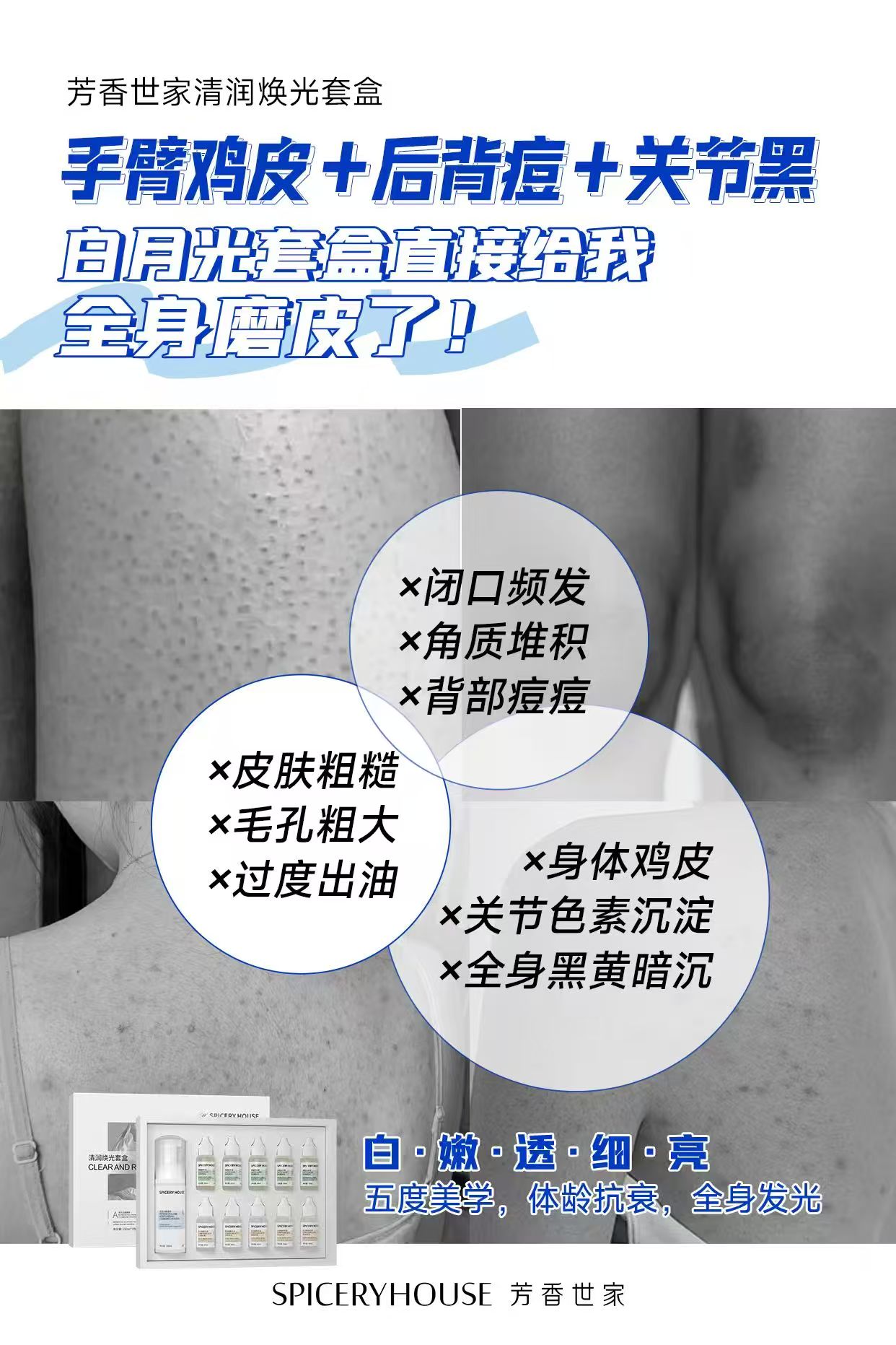 手臂鸡皮+后背痘+关节黑