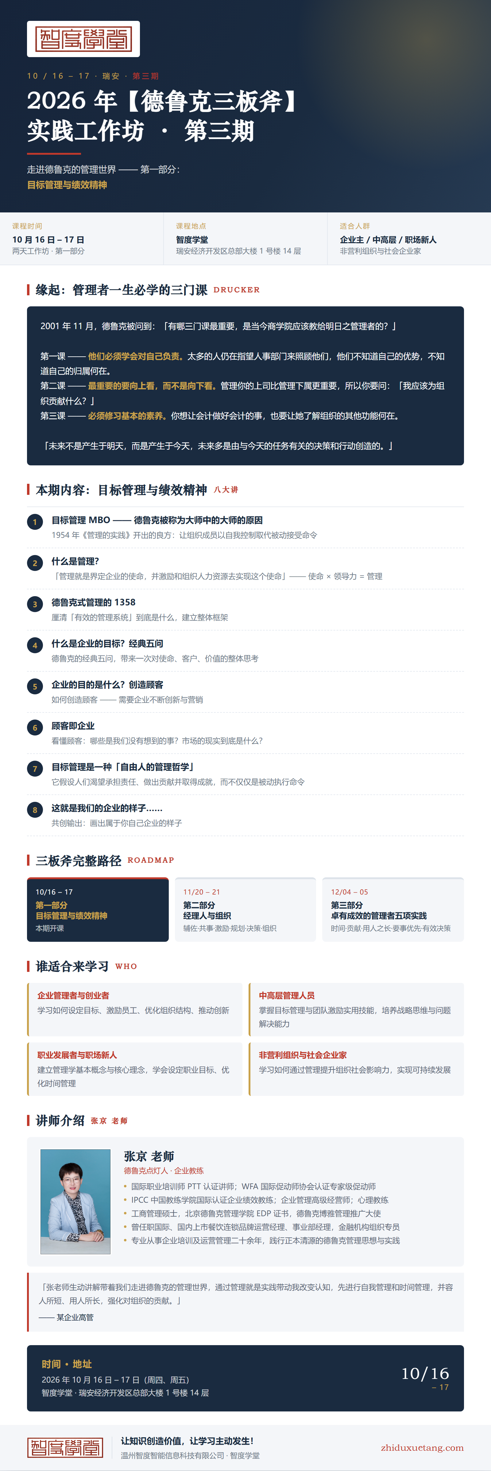智度学堂10月课堂：德鲁克三板斧—目标管理与绩效精神
