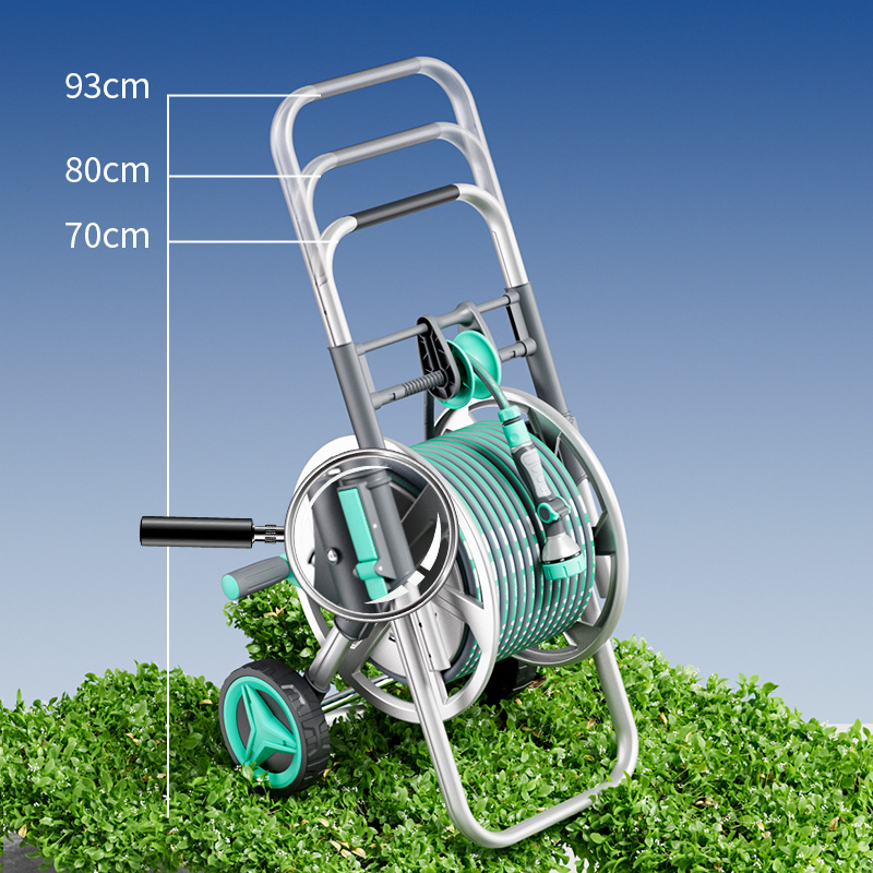S4 Metal Frame Hose Reel Trolley Maximum 50 m Height-adjustable of Handle Garden Irrigation Car Wash