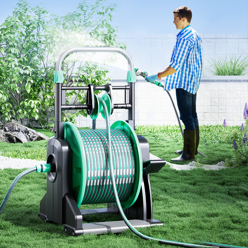 W2 Pedal Hose Reel Portable With Guide Rail Maximum 100ft PVC Hose 