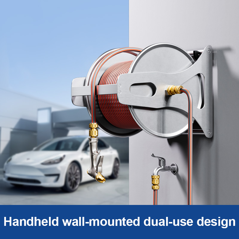 G2 Metal Durable Hose Reel Cart Wall-mounted Save Space Stainless