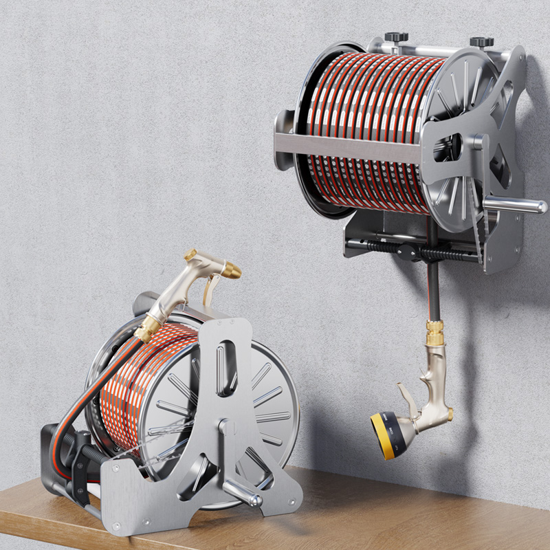 G5 Metal Hose Reel Cart with New Guide Rail Rewind 50m Hose Orderly without Kink Gear Transmission Easily Roll Up the Water Pipe