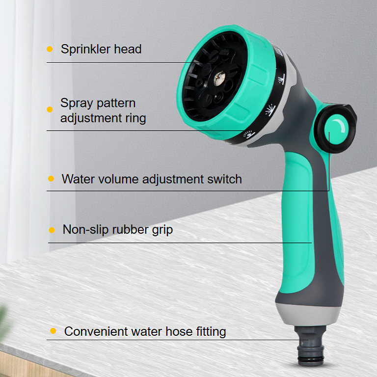 LY004 Thumb Control Shower Water Gun with 10 Patterns High Quality PP Plastic 