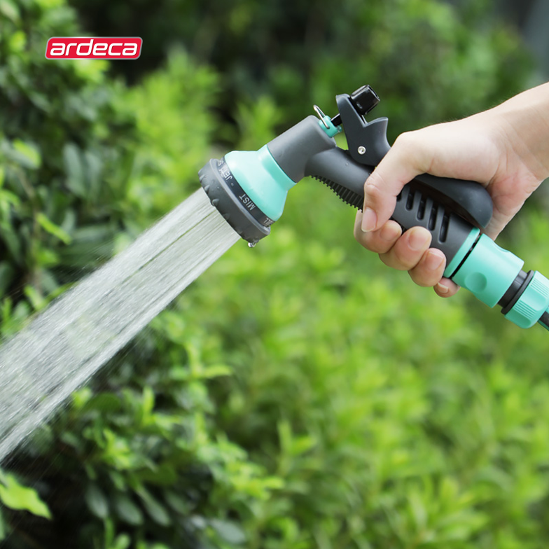 LY0010 Blue Shower Water Gun with 7 Patterns Easy Operation Buckle Flexible for Garden Irrigation Car Wash