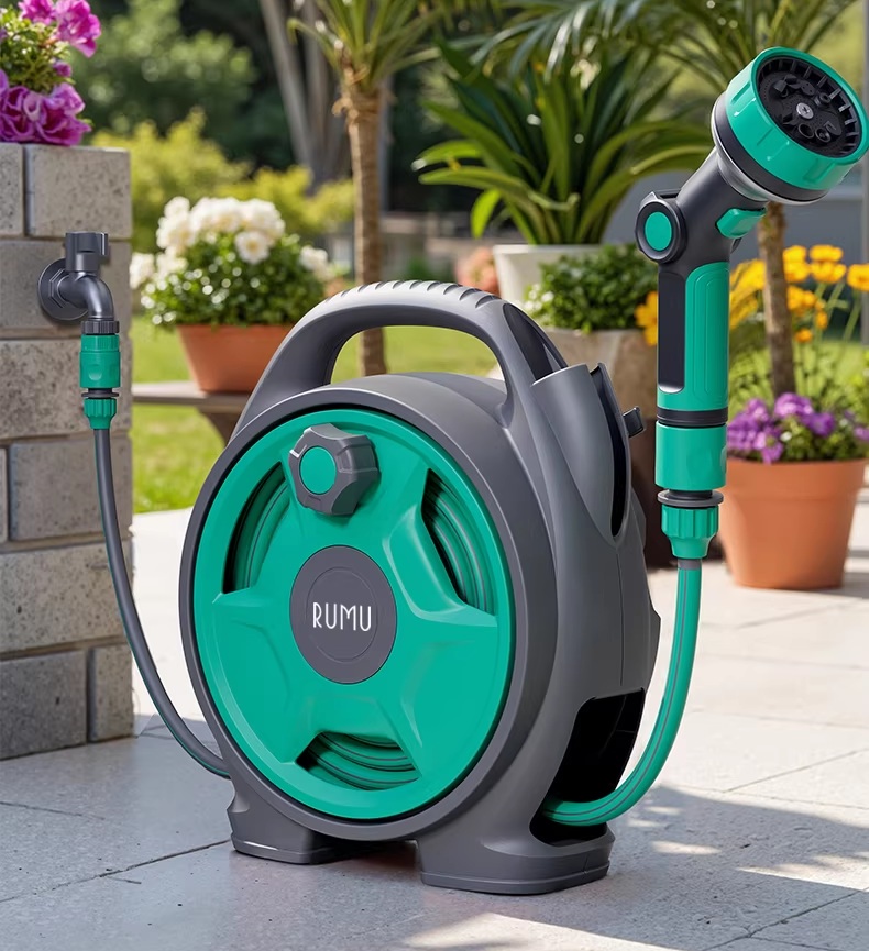 MINI portable hose reel cart Hand-held Garden Irrigation Tool Compact and Sturdy Frame Durable 3/8&Prime; PVC Hose