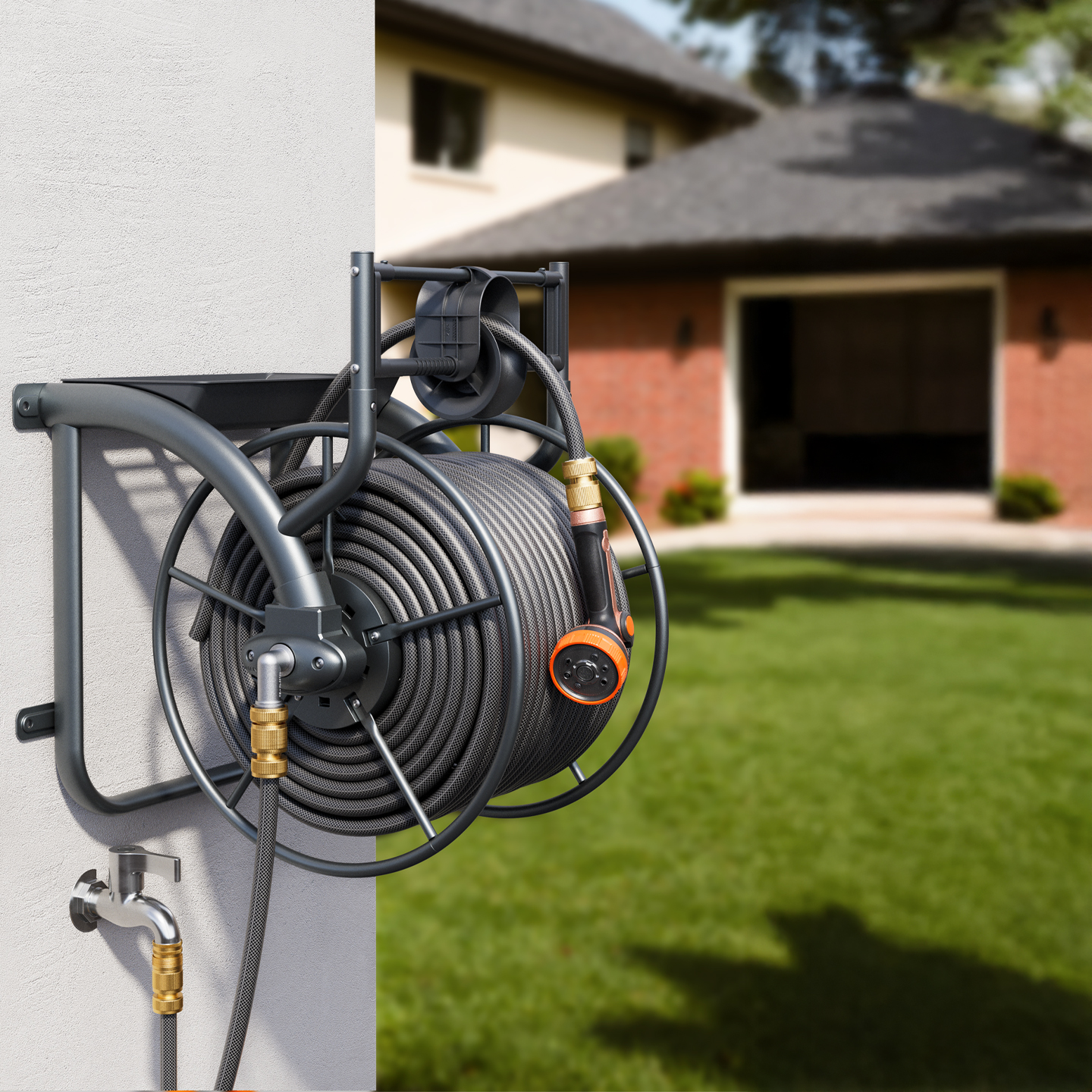 L12 NEW Wall-Mounted Metal Garden Hose Reel Brass Fitting Made of Durable Steel