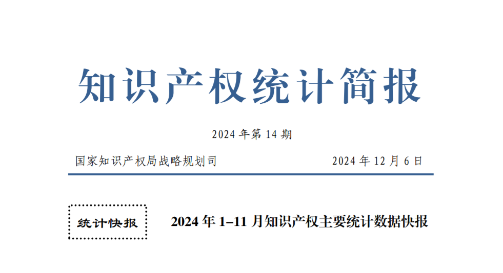 数据丨2024年1-11月我国商标申请量640万件；发明专利授权量97.2万件！